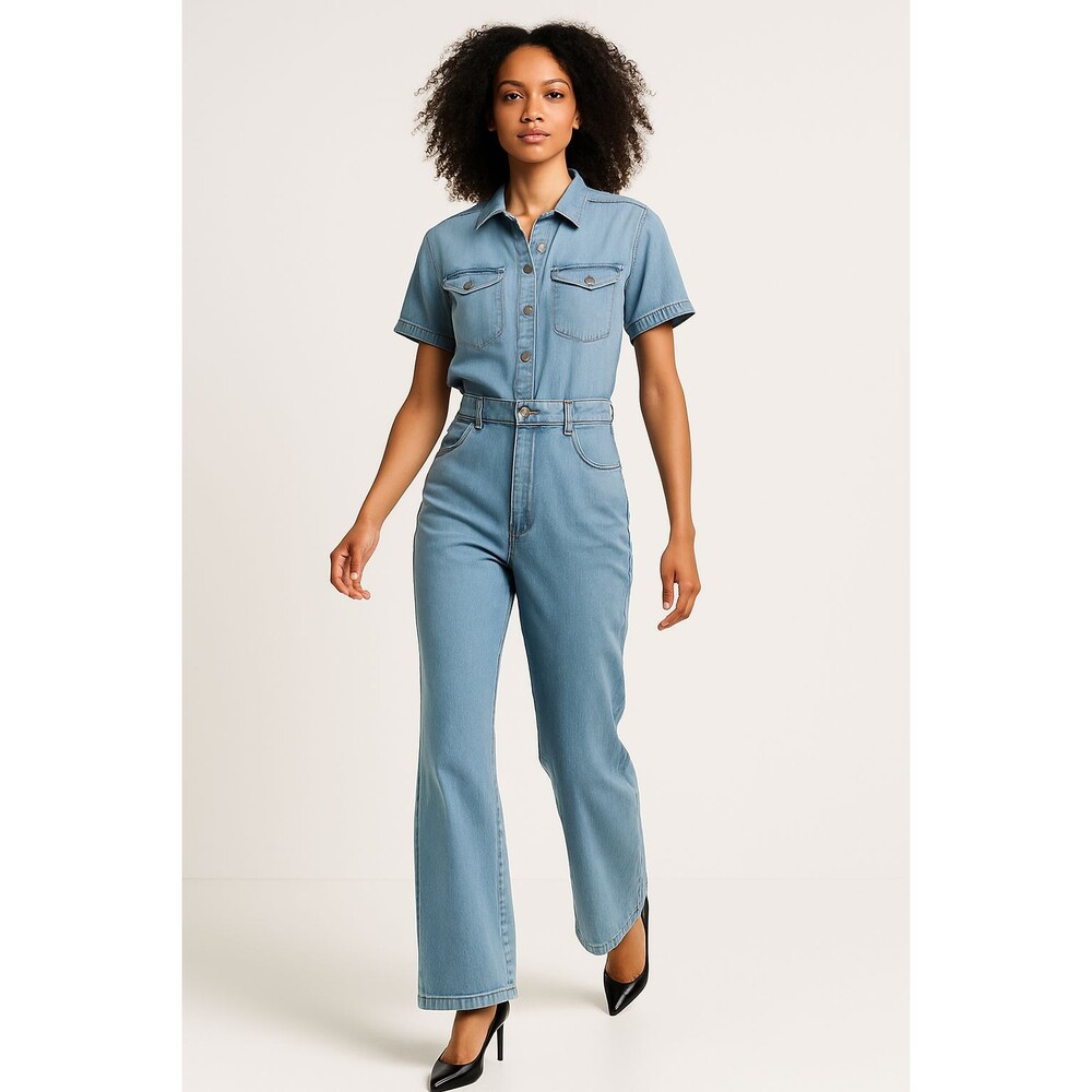 Universal Thread Short Sleeve Chambray Denim Jumpsuit Jumper Light Wash Size 10